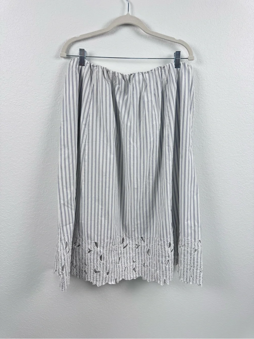 J.Crew Embroidered Pull-On Midi Skirt Striped White CS867